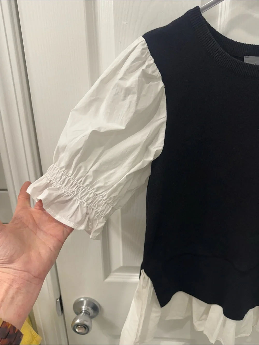 Anthropologie Black and White Layered Puff-Sleeve Academia Women's Top- XS- EUC